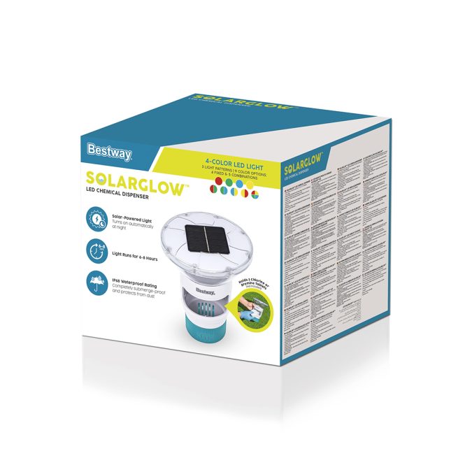 Дозатор плавающий для химикатов с подсветкой SolarGlow LED, BESTWAY, 58943, Пластик, Для таблеток до 7.6 см (в комплект не входят), Встроенная подсветка, Пульт, Цветная открытая коробка