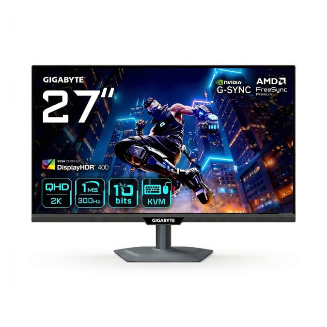Монитор, Gigabyte, M27Q3, 27", 2560x1440, IPS, 300 Гц/OC 320 Гц, 16:9, 400 кд/м2, 1000:1, 1 мс, 16.7 млн., 178/178, HDMI*2, DP*1, USB 3.0*2, USB-C*1, Аудиопорт*1, VESA 100*100 мм, Регулировка наклона, кабели HDMI/DP/USB в комплекте, Чёрный