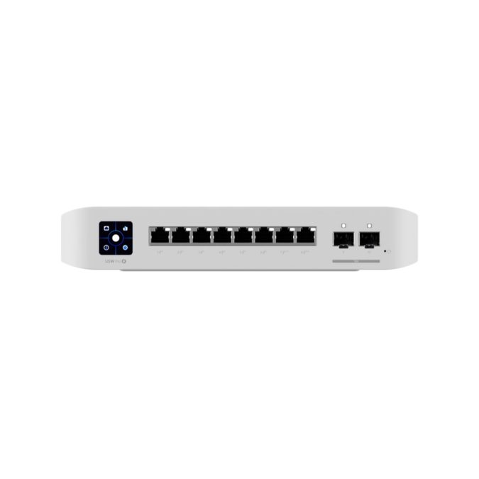 Коммутатор, Ubiquiti, USW-Pro-8-PoE, Unifi Switch, Управляемый L2, 2x SFP+, 8 порта 10/100/1000 Mbps RJ45 PoE+, 802.3af/at/bt, бюджет 120W, Настольный/настенный