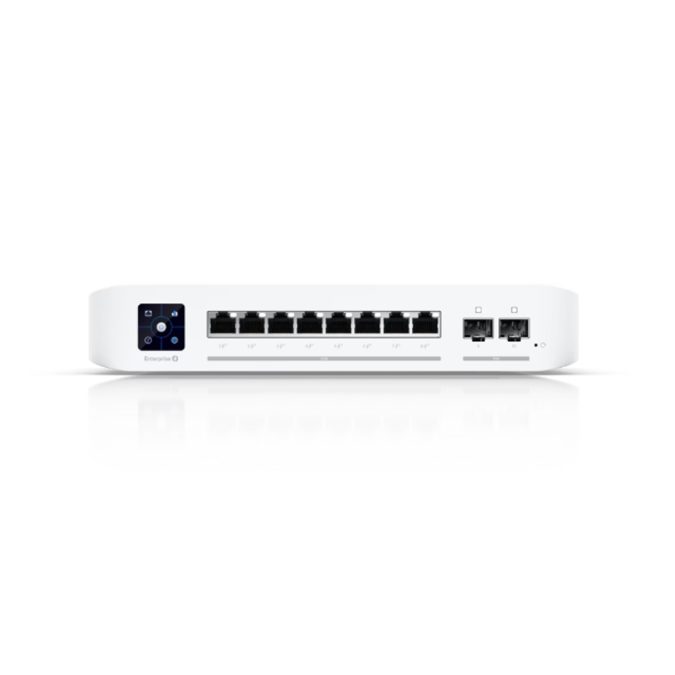 Коммутатор, Ubiquiti, USW-ENTERPRISE-8-POE, Unifi Switch, Управляемый L3, 2x SFP+, 8 порта 10/100/1000/2500 Mbps RJ45 PoE+, 802.3af/at, бюджет 120W, Настольный/настенный