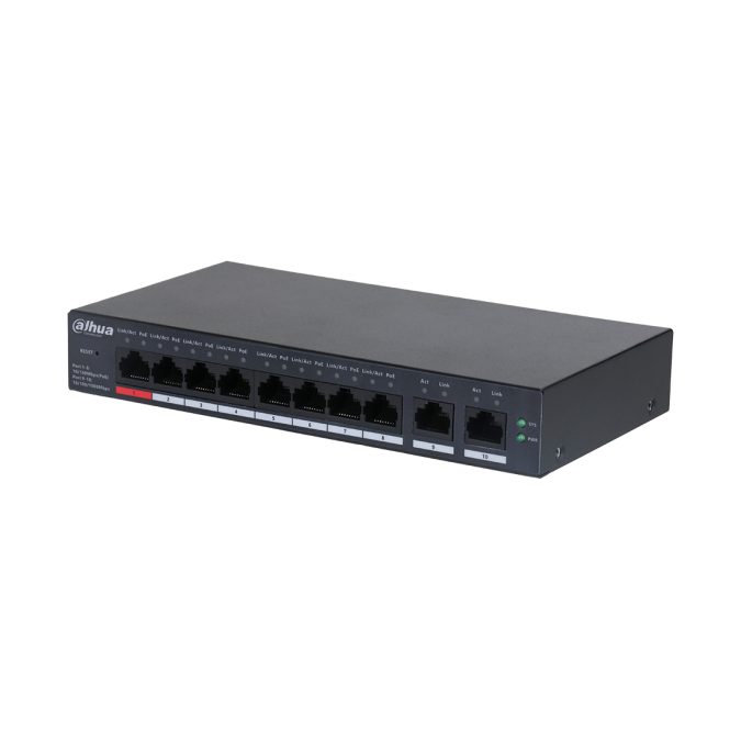 Коммутатор, Dahua, DH-CS4010-8ET2GT-110, Управляемый, 8 портов 10/100M (PoE 802.3af/at/Hi-PoE,60W), 2 порта 10/100/1000M