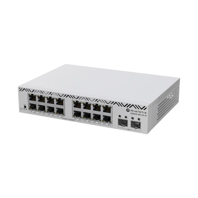 Коммутатор, MikroTik, CSS318-16G-2S+IN, Cloud Smart Switch, 16xGigabit LAN, 2xSFP+, RouterOS/SwitchOS (dual boot), desktop case, -40°C to 60°C