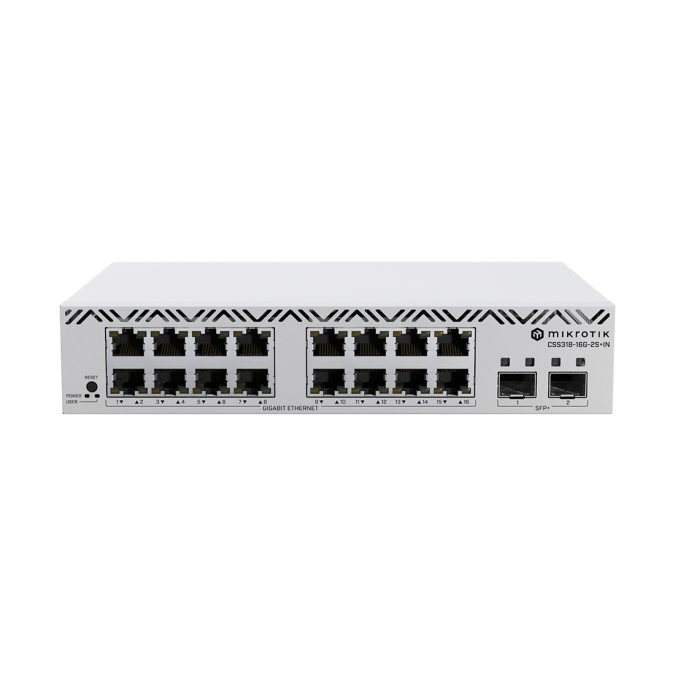 Коммутатор, MikroTik, CSS318-16G-2S+IN, Cloud Smart Switch, 16xGigabit LAN, 2xSFP+, RouterOS/SwitchOS (dual boot), desktop case, -40°C to 60°C