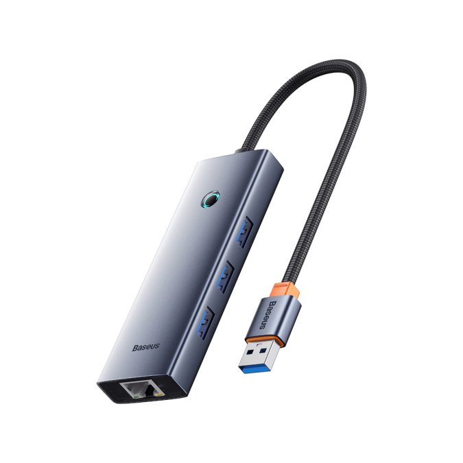 Концентратор, Baseus, UltraJoy Series 4 Port (B0005280B811-12), USB-A to USB 3.0*4+USB-C 5V, Серый