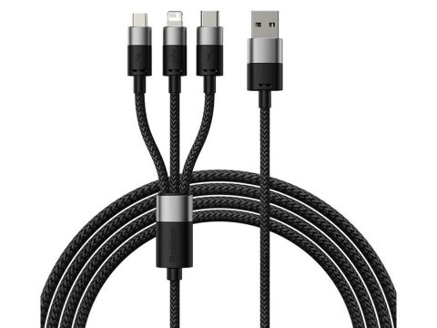 Интерфейсный кабель, Baseus, StarSpeed 1-for-3 (CAXS000001), USB to M+L+C 3.5A 1.2m Черный