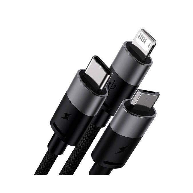 Интерфейсный кабель, Baseus, StarSpeed 1-for-3 (CAXS000001), USB to M+L+C 3.5A 1.2m Черный