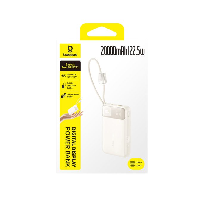 Портативный внешний аккумулятор, Baseus, EnerFill FC11 (E0027S05), 20000mAh, 22.5W,Бежевый