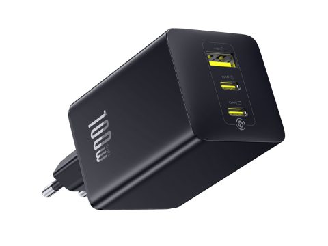 Адаптер питания, Baseus, EnerFill FE11, P10182102123-00, GaN 6, 2C+U, 100 Вт, USB-C1/C2: 5В3А / 9В3А / 12В3А / 15В3А / 20В5А, USB-A: 5В3А / 9В2А / 10В2,25А / 12В1,5А, PD 3.0, PPS, QC 4+, QC 3.0, UFCS, AFC, SCP, FCP, 100–240В~, 50/60Гц, 3А, EU, 434465 мм, 184 г, Без кабеля, Чёрный