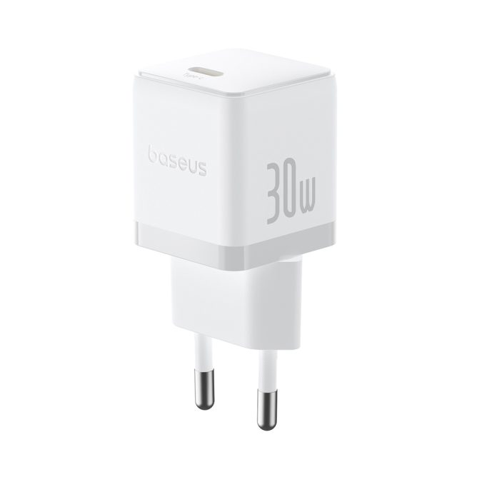 Адаптер питания, Baseus, Palm 1C, P10111605213-00, 30 Вт, 1USB-C, 5В3А / 9В3А / 12В2,5А / 15В2А / 20В1,5А, PD 3.0, QC 3.0, PPS, 100–240В~, 50/60Гц, 0,8А, 54,63131 мм, 48,1 г, EU, Moon White, Белый