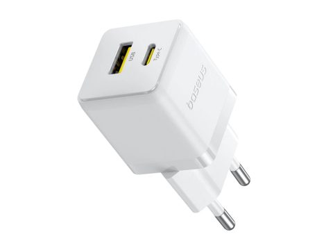 Адаптер питания, Baseus, Palm C+U, P1011160A213-00, 30 Вт, 1USB-C + 1USB-A, USB-C: 5В3А / 9В3А / 12В2,5А / 15В2А / 20В1,5А, USB-A: 5В3А / 9В3А / 12В2,5А / 20В1,5А, C+U: 20+10 Вт, PD 3.0, QC 3.0, PPS, AFC, SCP, FCP, 100–240В~, 50/60Гц, 0,8А, 54,63131 мм, 53,6 г, EU, Moon White, Белый