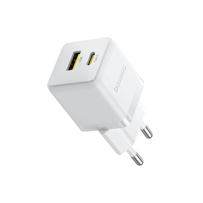 Адаптер питания, Baseus, Palm C+U, P1011160A213-00, 30 Вт, 1USB-C + 1USB-A, USB-C: 5В3А / 9В3А / 12В2,5А / 15В2А / 20В1,5А, USB-A: 5В3А / 9В3А / 12В2,5А / 20В1,5А, C+U: 20+10 Вт, PD 3.0, QC 3.0, PPS, AFC, SCP, FCP, 100–240В~, 50/60Гц, 0,8А, 54,63131 мм, 53,6 г, EU, Moon White, Белый