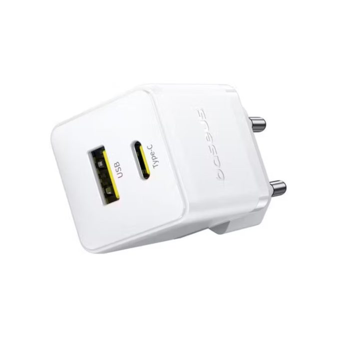 Адаптер питания, Baseus, Palm C+U, P1011160A213-00, 30 Вт, 1USB-C + 1USB-A, USB-C: 5В3А / 9В3А / 12В2,5А / 15В2А / 20В1,5А, USB-A: 5В3А / 9В3А / 12В2,5А / 20В1,5А, C+U: 20+10 Вт, PD 3.0, QC 3.0, PPS, AFC, SCP, FCP, 100–240В~, 50/60Гц, 0,8А, 54,63131 мм, 53,6 г, EU, Moon White, Белый