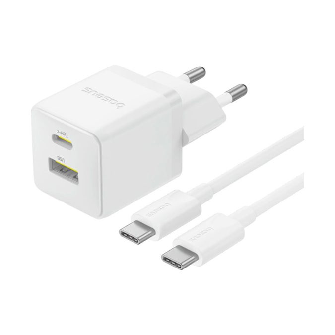 Адаптер питания, Baseus, Palm (P1011160A213-01), C+U, 30W, ( в комлпекте кабель Type-c), Белый
