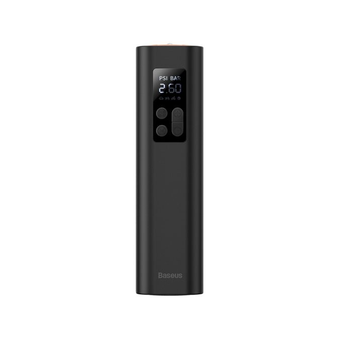 Автомобильный компрессор, Baseus, Super Mini Inflator Pump, CRCQ000001, Поршневой, 120 Вт, 12 В, 30 л/мин, 0,2–150 PSI, До 10,3 бар, Цифровой дисплей, Автостоп, LED-фонарь, Кабель питания 3 м, Шланг 0,18 м, Питание от прикуривателя, Черный