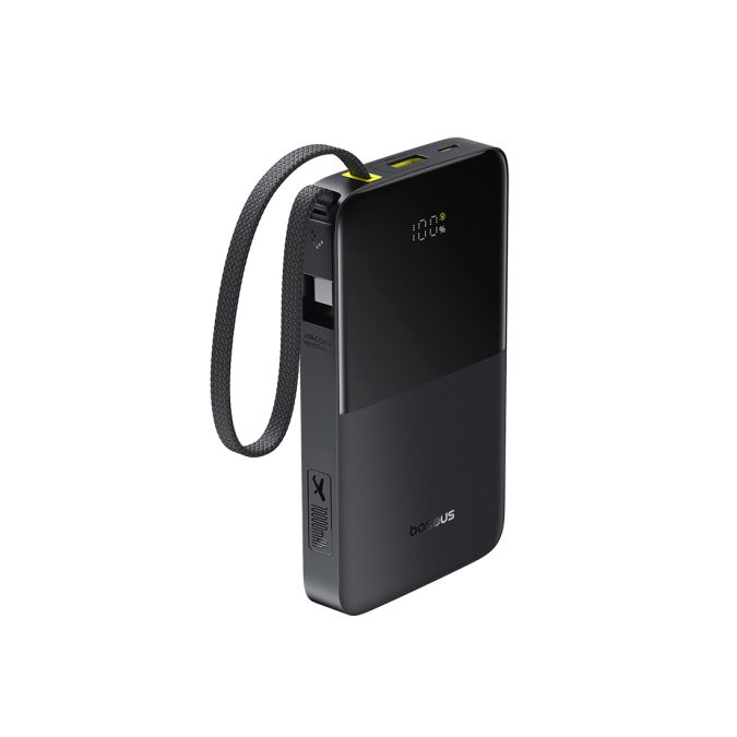 Портативный внешний аккумулятор, Baseus, EnerFill FC51 Bipow2 Pro, E0027600, 10000 мА·ч, 22,5 Вт, USB-C, USB-A, Встроенный кабель USB-C, Цифровой дисплей, PD, QC, SCP, FCP, Черный