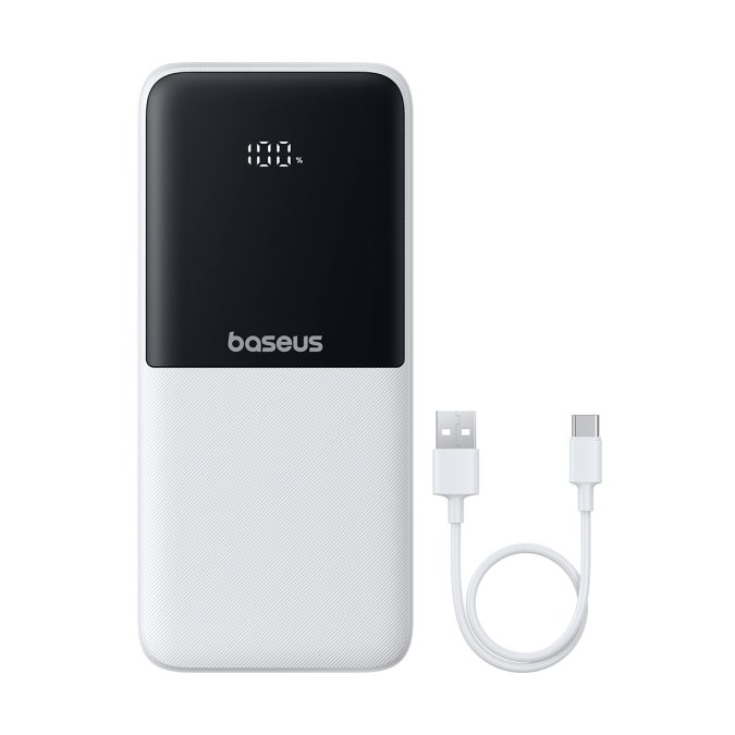 Портативный внешний аккумулятор, Baseus, Lipow Dual-Cable, P10079101213-00, 10000 мА·ч, 22,5 Вт, USB-C, USB-A, 2 Встроенных кабеля: USB-C и Lightning, Цифровой дисплей, До 4 устройств, Белый
