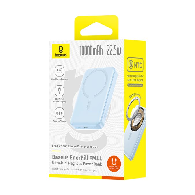 Портативный внешний аккумулятор, Baseus, EnerFill FM11 Ultra-Mini (P1008210E313-00), 10000mAh, 22.5W, Голубой