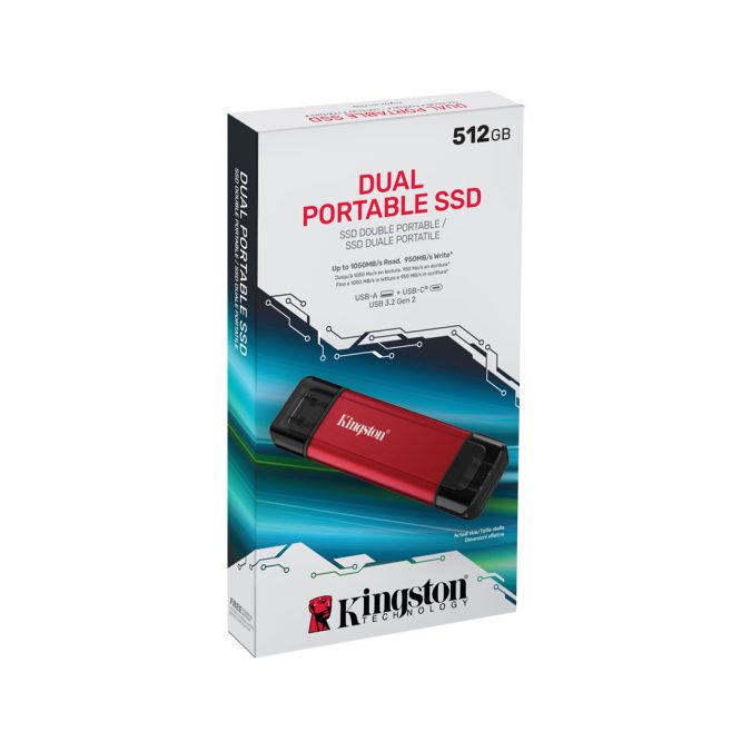 Внешний SSD диск, Kingston, Dual Portable, SPSD/512GB, 512GB, USB-C/USB-A, Красный