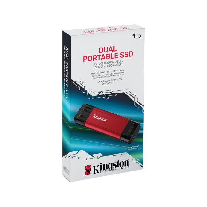 Внешний SSD диск, Kingston, Dual Portable, SPSD/2TB, 2TB, USB-C/USB-A, Красный