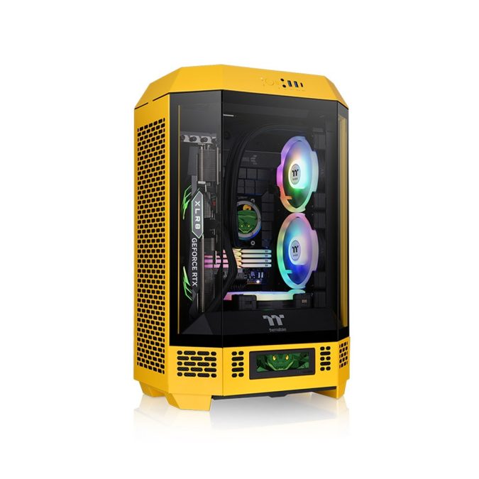 Компьютерный корпус, Thermaltake, The Tower 300 Bumblebee, CA-1Y4-00S4WN-00, Micro-Tower, Mini-ITX/M-ATX, USB 3.2*1, USB 3.0*2, HD Audio/mic, 3*140мм CT140 fan, Максимальная длина видеокарты 400мм, Максимальная высота процессорного кулера 210мм, 3*3,5"/3*2,5", Сталь, 3мм Закаленное стекло*3, 551*342*281мм, Без Б/П, Желтый
