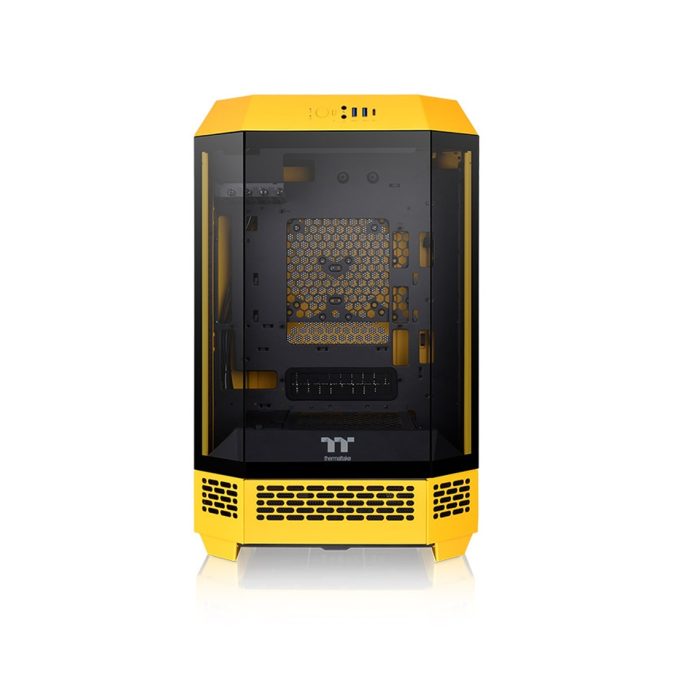 Компьютерный корпус, Thermaltake, The Tower 300 Bumblebee, CA-1Y4-00S4WN-00, Micro-Tower, Mini-ITX/M-ATX, USB 3.2*1, USB 3.0*2, HD Audio/mic, 3*140мм CT140 fan, Максимальная длина видеокарты 400мм, Максимальная высота процессорного кулера 210мм, 3*3,5"/3*2,5", Сталь, 3мм Закаленное стекло*3, 551*342*281мм, Без Б/П, Желтый