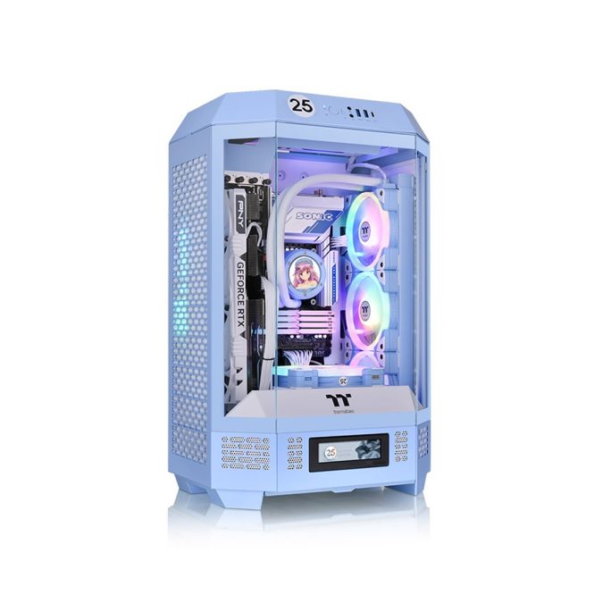 Компьютерный корпус, Thermaltake, The Tower 300 Hydrangea Blue, CA-1Y4-00SFWN-00, Micro-Tower, Mini-ITX/M-ATX, USB 3.2*1, USB 3.0*2, HD Audio/mic, 3*140мм CT140 fan, Максимальная длина видеокарты 400мм, Максимальная высота процессорного кулера 210мм, 3*3,5"/3*2,5", Сталь, 3мм Закаленное стекло*3, 551*342*281мм, Без Б/П, Голубой