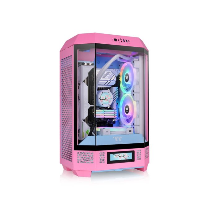 Компьютерный корпус, Thermaltake, The Tower 300 Bubble Pink, CA-1Y4-00SAWN-00, Micro-Tower, Mini-ITX/M-ATX, USB 3.2*1, USB 3.0*2, HD Audio/mic, 3*140мм CT140 fan, Максимальная длина видеокарты 400мм, Максимальная высота процессорного кулера 210мм, 3*3,5"/3*2,5", Сталь, 3мм Закаленное стекло*3, 551*342*281мм, Без Б/П, Розовый