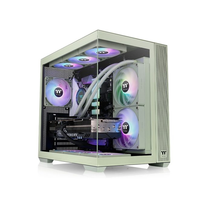 Компьютерный корпус, Thermaltake, View 380 TG ARGB Matcha Green, CA-1Z2-00MEWN-00, ATX / M-ATX / M-ITX, 1*3.5"/2*2.5", Высота кулера до 160 мм, Длина VGA до 415 мм, 410 x 285 x 442 мм, Без Б/П, Зеленый