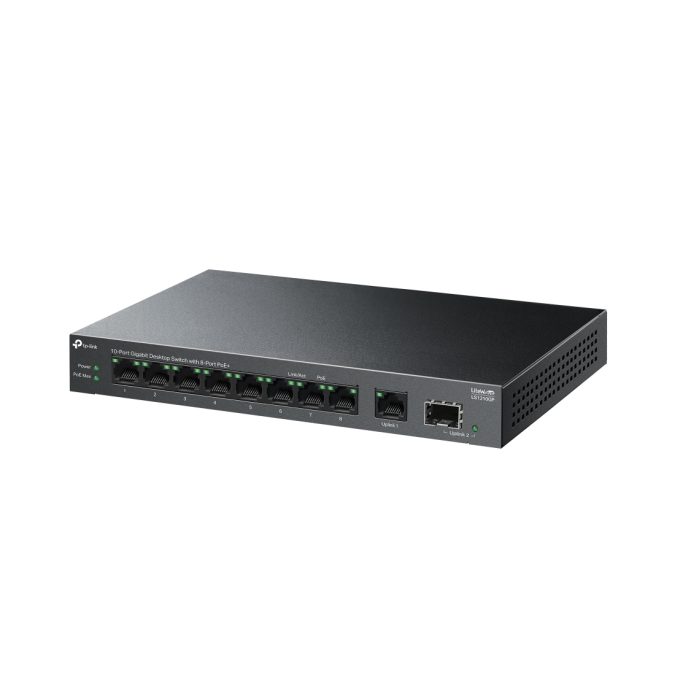 Коммутатор, TP-Link, LS1210GP, 9 портов 10/100/1000 Мбит/с (порты 1–8 поддерживают стандарты 802.3af/at), 1 порт SFP, Бюджет PoE: 61 Вт, настольный