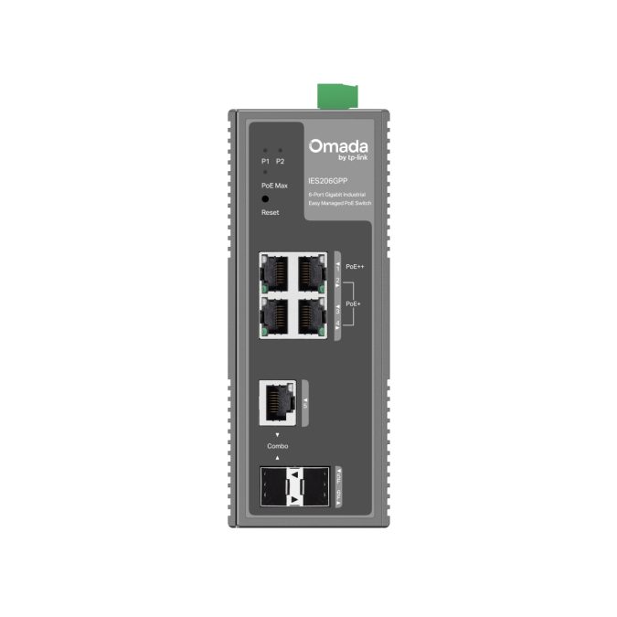 Коммутатор, TP-Link, IES206GPP, Управляемый L2, 1 10/100/1000 Mbps PoE++, 3 10/100/1000 Mbps PoE+, 1 Gigabit SFP/RJ45 Combo, 1 Gigabit SFP Slot, 120W Power Budget