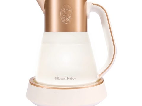 Чайник электрический, Russell Hobbs, 27450-70, Объем 1.7 л, Подсветка, Поддержание температуры, Установка температуры нагрева 40-100°C, Сигнал при закипании, Белый/Золотой