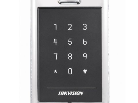 Считыватель контроля доступа, Hikvision, DS-K1101MK, Считыватель карт M1/EM, корпус из материала PC+ABS с панелью PMMA, встроенный звуковой сигнал, интерфейс RS-485 и Wiegand, IP64, от -20 °C до 65 °C