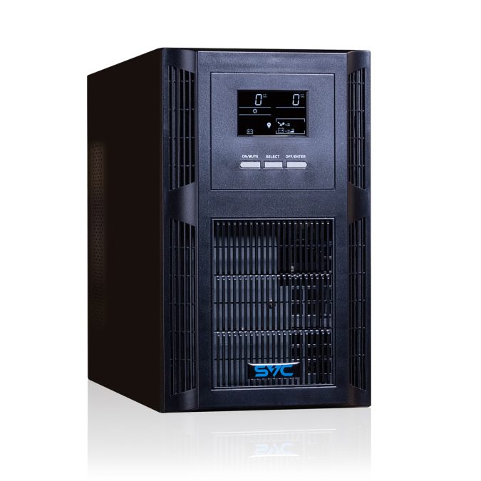 Источник бесперебойного питания, SVC, PT-3K-LCD, Мощность 3000ВА/3000Вт, PT-серия, On-Line, LCDUSBRS-232, SMART, Диапазон работы AVR: 115-300В, Бат.: 12В/9Ач*6шт., Вентилятор: 8см*2шт., 3 вых Shuko CEE7+клеммная колодка., Чёрный