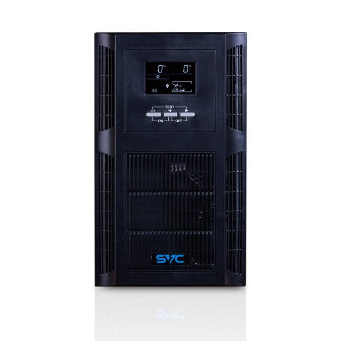 Источник бесперебойного питания, SVC, PT-2K-LCD, Мощность 2000ВА/2000Вт, PT-cерия, On-Line, LCDUSBRS-232, SMART, Диапазон работы AVR: 115-300В, Бат.: 12В/7.5Aч*6шт., Вентилятор: 8см*2шт., 4 вых., Чёрный