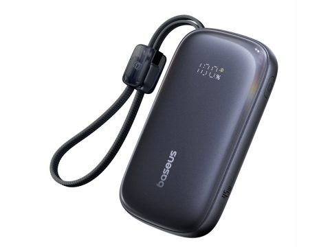 Портативный внешний аккумулятор, Baseus, EnerFill FC21 Qpow 3 Ultra (E0027Q00), 10000 мА·ч, 45 Вт, USB-C, USB-A, Lightning, Встроенный съёмный кабель, PD, QC, SCP, UFCS, Цифровой дисплей, Чёрный
