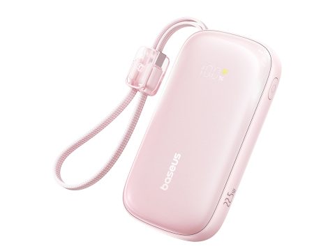 Портативный внешний аккумулятор, Baseus, EnerFill FC21 Qpow 3 Ultra (E0027Q02), 10000 мА·ч, 45 Вт, USB-C, USB-A, Lightning, Встроенный съёмный кабель, PD, QC, SCP, UFCS, Цифровой дисплей, Розовый