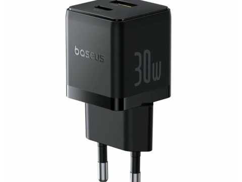 Адаптер питания, Baseus, Palm C+U, P10111608113-01, 20 Вт, 1USB-C + 1USB-A, USB-C: 5В3А / 9В2,22А / 12В1,67А, USB-A: 5В3А / 9В2А / 12В1,5А, PD 3.0, QC 3.0, 100–240В~, 50/60Гц, 0,8А, кабель USB-C—USB-C, 60 Вт, 1 м, EU, Black, Чёрный