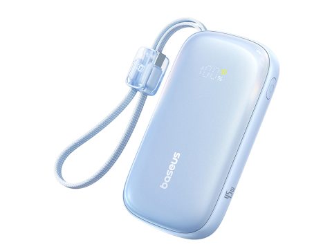 Портативный внешний аккумулятор, Baseus, EnerFill FC21 Qpow 3 Ultra (E0027Q03), 10000 мА·ч, 45 Вт, USB-C, USB-A, Lightning, Встроенный съёмный кабель, PD, QC, SCP, UFCS, Цифровой дисплей, Galaxy Blue, Синий