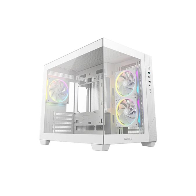Компьютерный корпус, Deepcool, CG330 3F WH R-CG330-WHNGM3-G, Micro ATX/Mini-ITX, USB 3.0/2.0*2, Audio+Mic, 3*120mm ARGB, Высота процессорного кулера до 163мм, Длина VGA до 410мм, 1+1*3.5"/2+2*2.5", Слот 5, Сталь 0,6, 420x285x368мм, Без Б/П, Белый