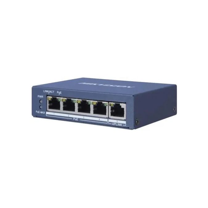 Коммутатор, Hikvision, DS-3E0505P-E(B), Неуправляемый, 4 x Gigabit RJ45, РоЕ 802.3af/at 60W, 1 x Gigabit RJ45, Настольный, Металл