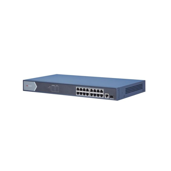 Коммутатор, Hikvision, DS-3E0518P-E(B), Неуправляемый, 16 x Gigabit RJ45, РоЕ 802.3af/at 230W, 1 x Gigabit, 1 x SFP, Стоечный, Металл