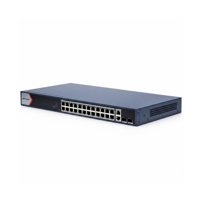 Коммутатор, Hikvision, DS-3E1528P-EI/M, Управляемый L2, 24 x Gigabit RJ45, РоЕ 802.3af/at 230W, 2 порта Gigabit RJ45, 2 x SFP, Стоечный
