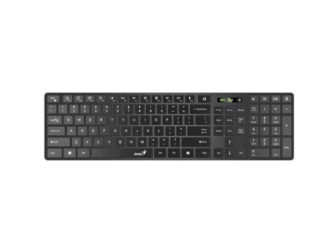 Клавиатура, Genius, Slimstar 7250, Ультратонкая, Беспроводная 2.4ГГц, Кол-во стандартных клавиш 104, Батарейки в комплекте, Размер: 449*161,8*24,9 мм., Анг/Рус, Защита от случайного пролива воды/кофе, Чёрный
