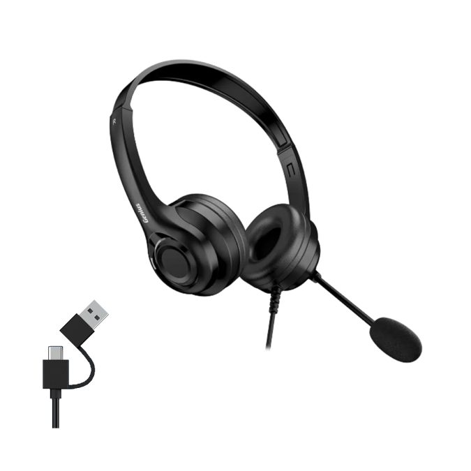 Гарнитура, Genius, HS-235U AI, Регулируемое оголовье, USB-A, USB-C, 32 , Микрофон, 20 Гц – 20 кГц, Регулировка громкости, Длина кабеля 2.4 м, Черный