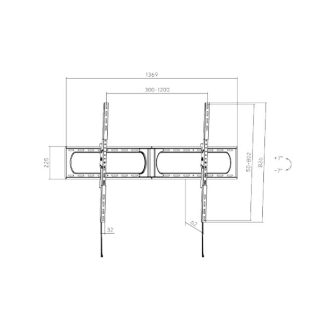 Кронштейн для ТВ и мониторов, XG, WA-37140T, Макс. нагрузка - 125 кг, Диагональ экрана от 37" до 140", Угол наклона -7° +7°, Профиль 62мм, Чёрный