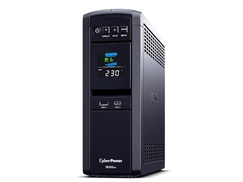 Источник бесперебойного питания, CyberPower, CP1600EPFCLCD, Мощность 1600ВА/1000Вт, CPPFC-серия, Линейно-интерактивный, Напольный, Color LCD/RS-232/USB-A*1/USB-C*1/RJ11/RJ45, AVR: 165-265В, АКБ 12В/8,5Ач*2 шт., Вых: 6xSchuko, Чёрный
