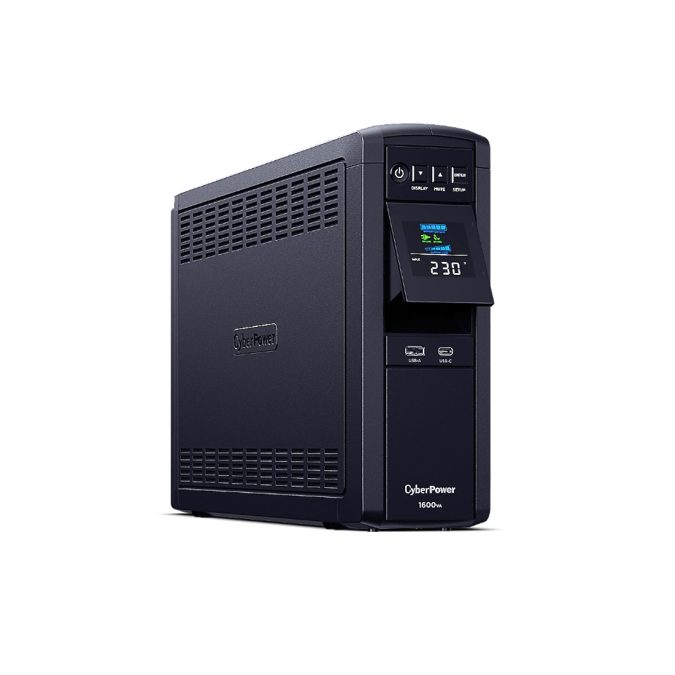 Источник бесперебойного питания, CyberPower, CP1600EPFCLCD, Мощность 1600ВА/1000Вт, CPPFC-серия, Линейно-интерактивный, Напольный, Color LCD/RS-232/USB-A*1/USB-C*1/RJ11/RJ45, AVR: 165-265В, АКБ 12В/8,5Ач*2 шт., Вых: 6xSchuko, Чёрный
