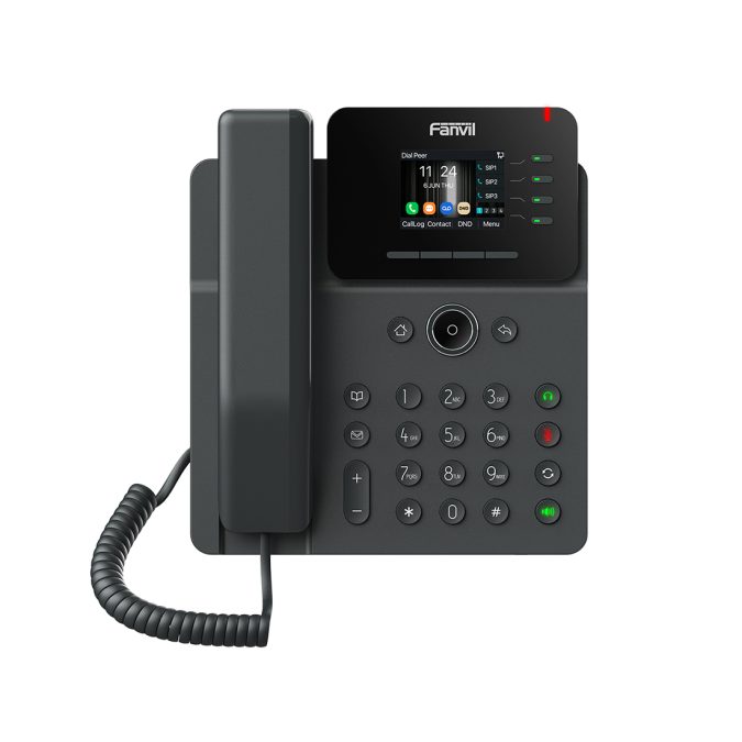 IP-телефон, Fanvil, V61W, 4 линии SIP, Wi-Fi 2,4G/5G, 2xGE PoE, цветной экран 320x240, конференц-связь на 6 участников, 12 клавиш DSS, блок питания в комплекте