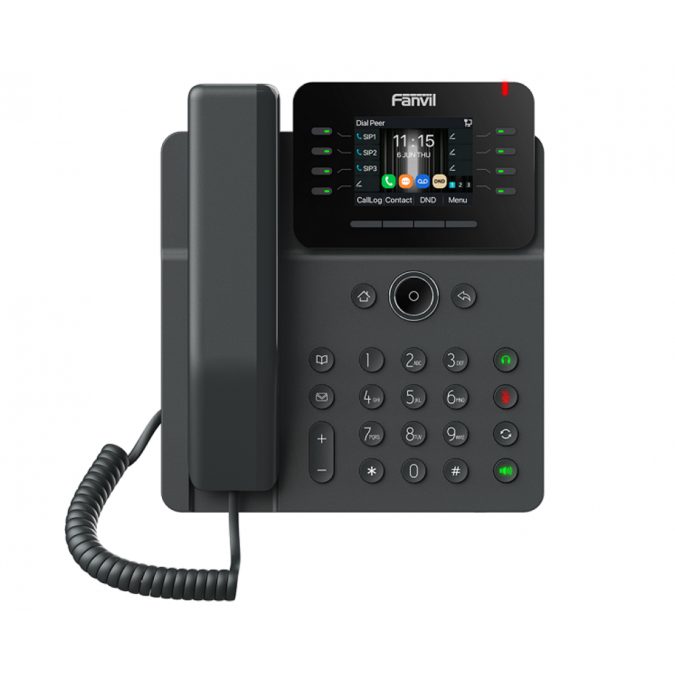 IP-телефон, Fanvil, V62G (B), 12 линии SIP, 2xGE PoE, чёрный, цветной экран 320x240, конференц-связь на 6 участников, до 21 DSS клавиши, блок питания в комплекте