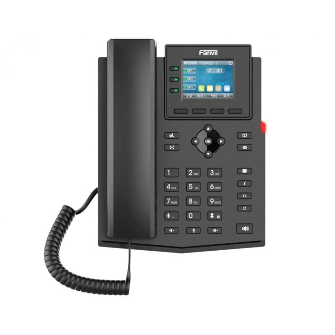 IP-телефон, Fanvil, X303-2 Wire, 2-Wire VoIP, 4 SIP-линии, цветной экран 2,4", RJ11, питание и сеть по 2 проводам, 6-сторонняя конференция, HD Voice, G.722, Opus